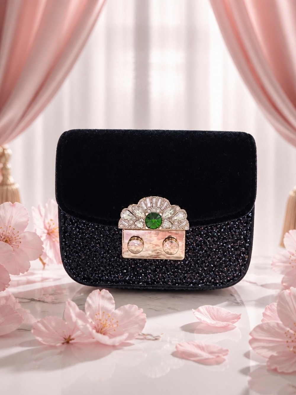 NWT Doe A Dear Girls Jewel Glitter Black Mini Purse Crossbody Gold Accents